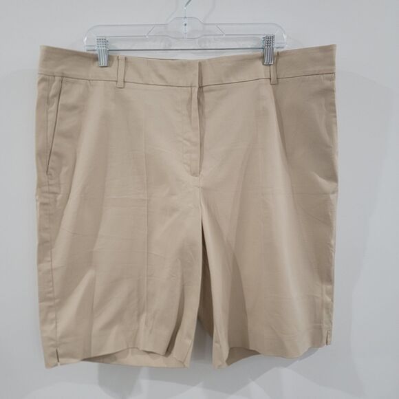 Ann Taylor Womens The Boardwalk Short Size 18 Tan Khaki Mid Rise Bermuda Shorts - Picture 1 of 7